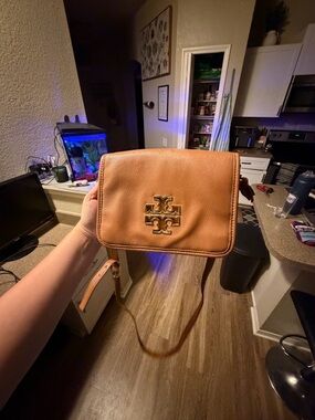 Tory Burch Tan Leather Crossbody with Gold Logo